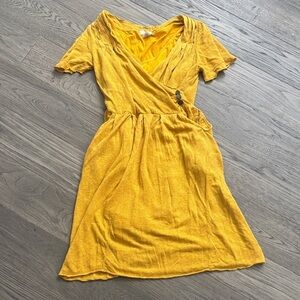 Moth | Anthropologie Mustard Yellow Sweater Knit Faux Wrap Dress Extra Small